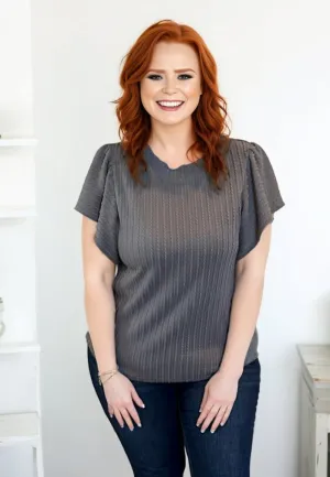 Ribbed Knit Ruffle Sleeve Top