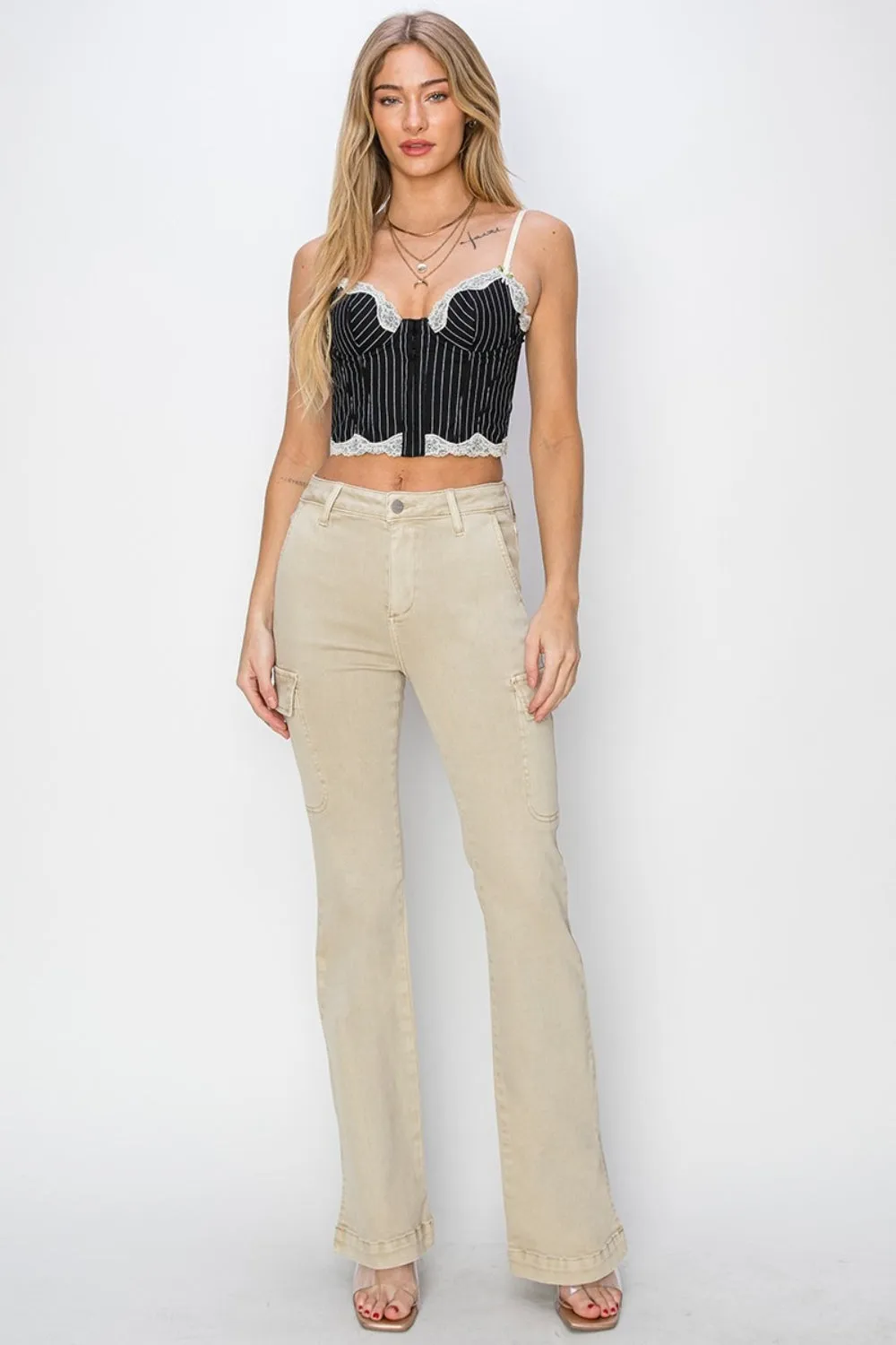 RISEN Denim Side Slit Cargo Bootcut Jeans