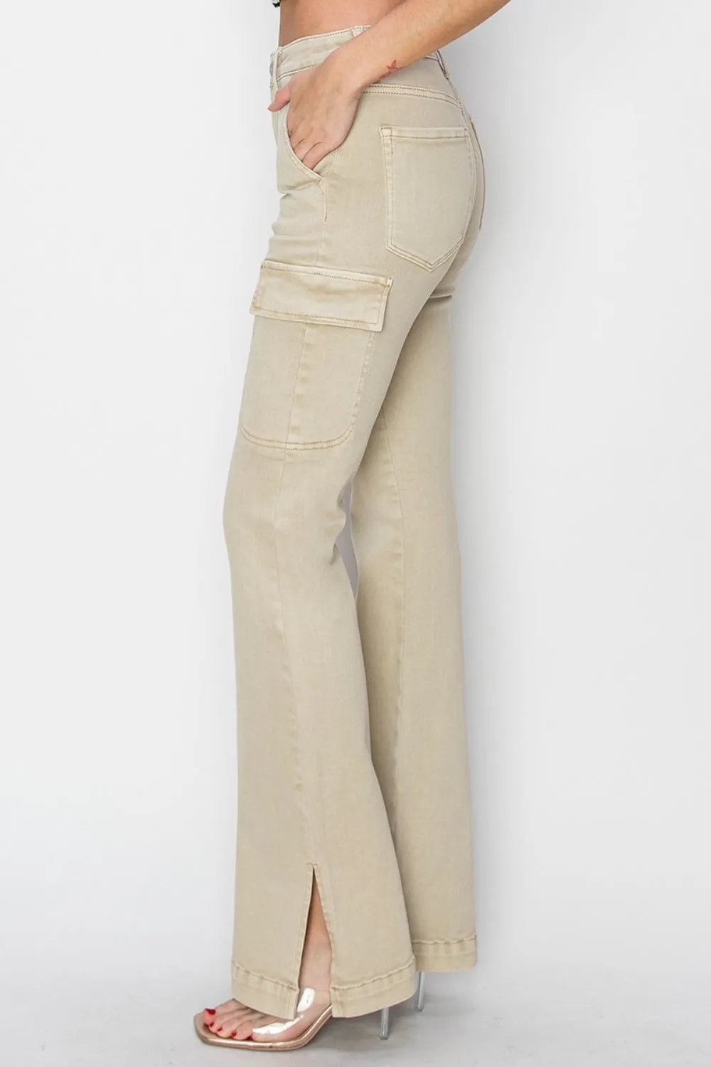 RISEN Denim Side Slit Cargo Bootcut Jeans
