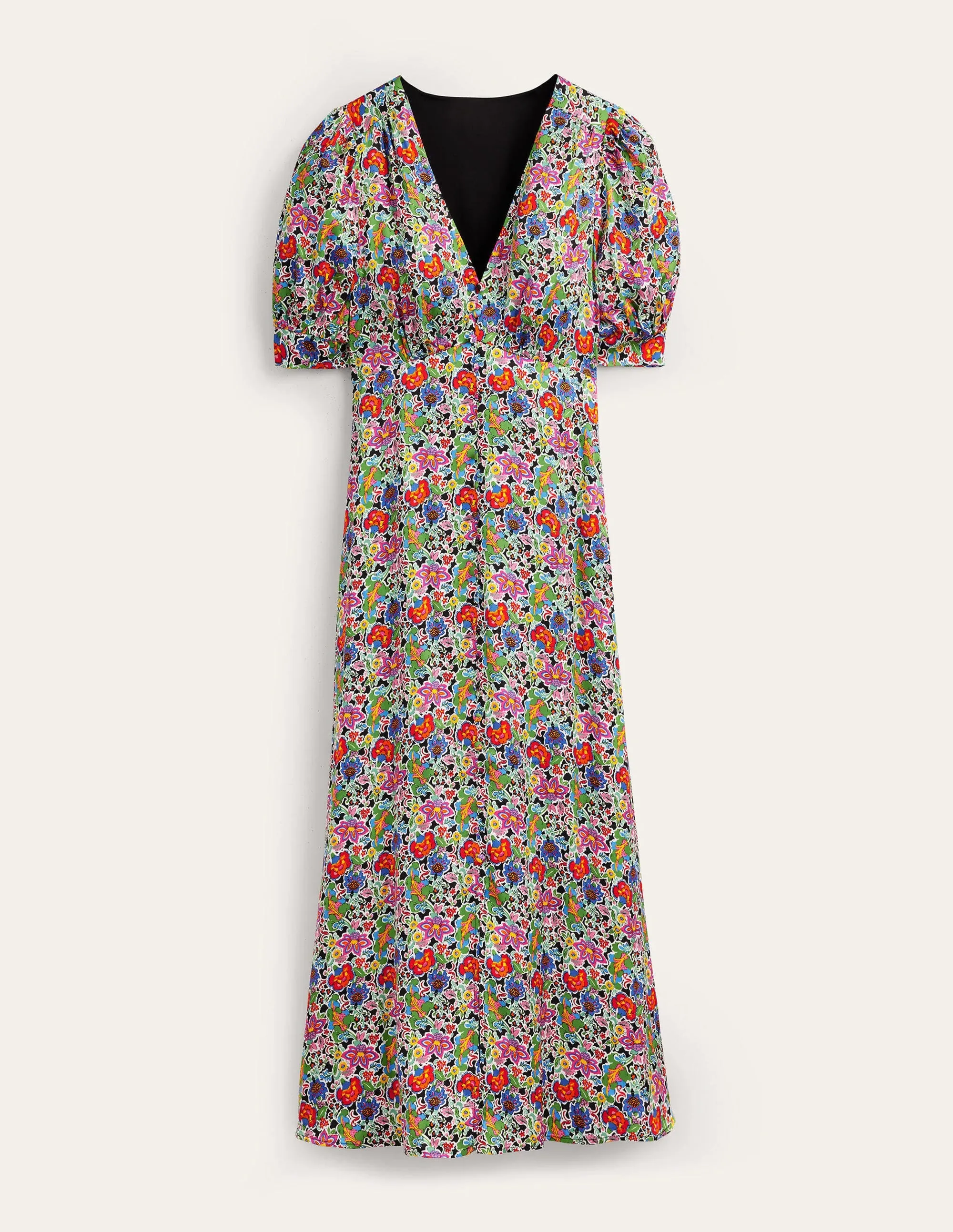 Satin Midi Tea Dress-Multi, Carnation Garden