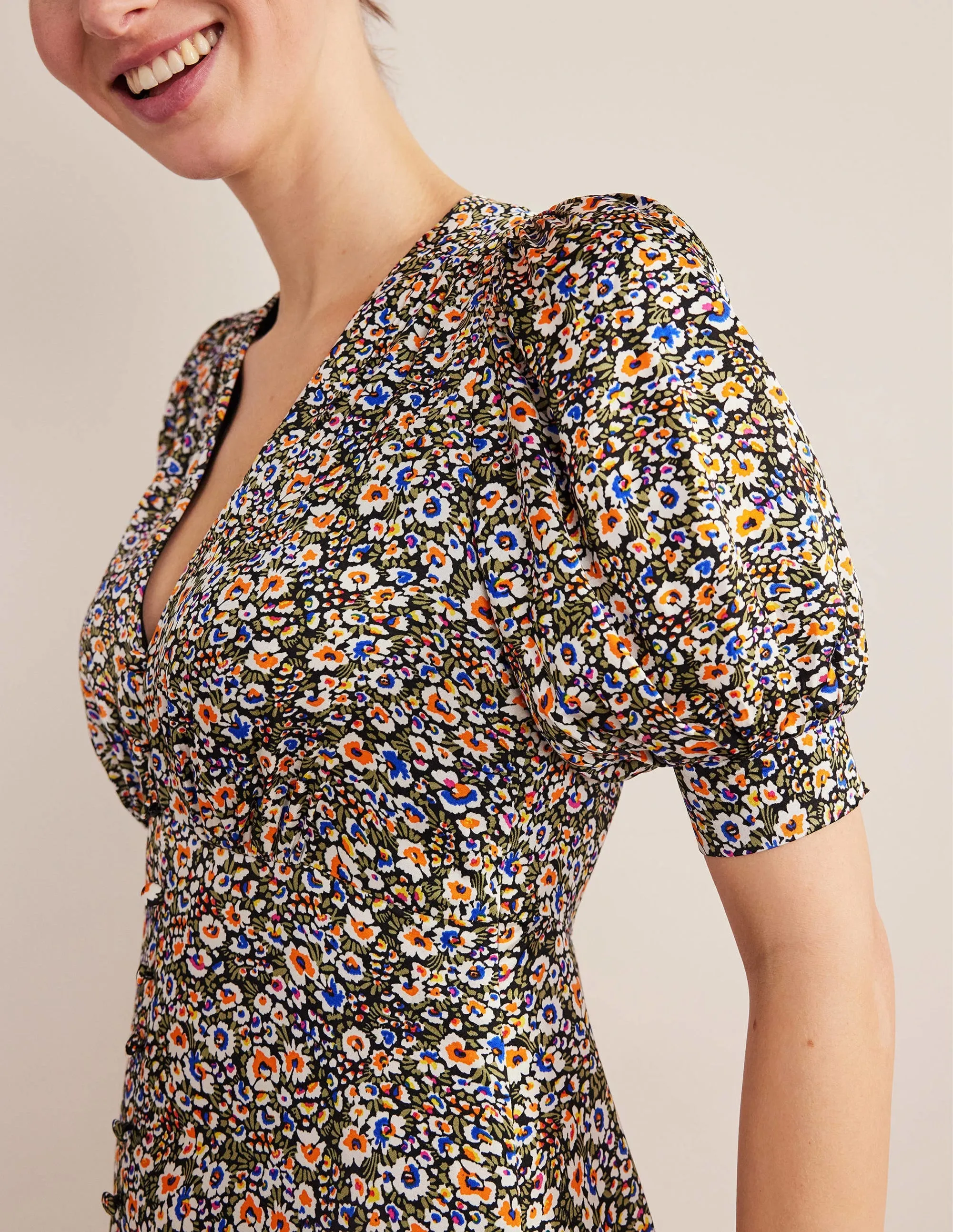 Satin Midi Tea Dress-Multi, Eden Bloom