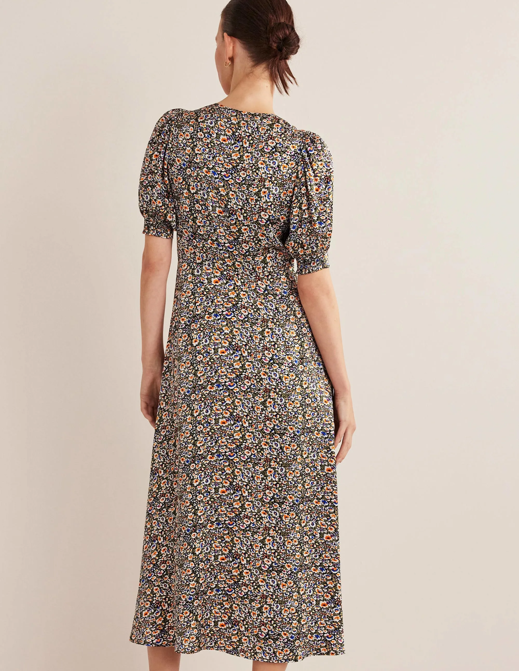 Satin Midi Tea Dress-Multi, Eden Bloom