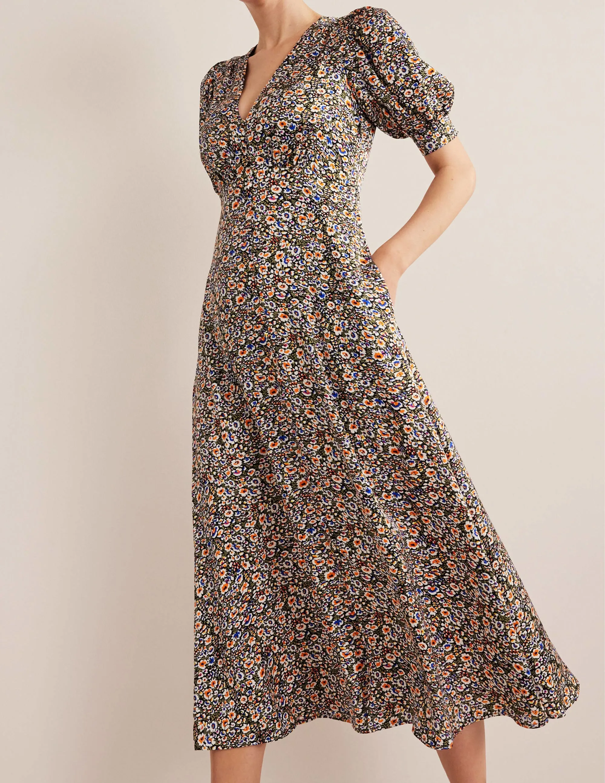 Satin Midi Tea Dress-Multi, Eden Bloom