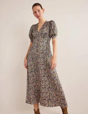 Satin Midi Tea Dress-Multi, Eden Bloom