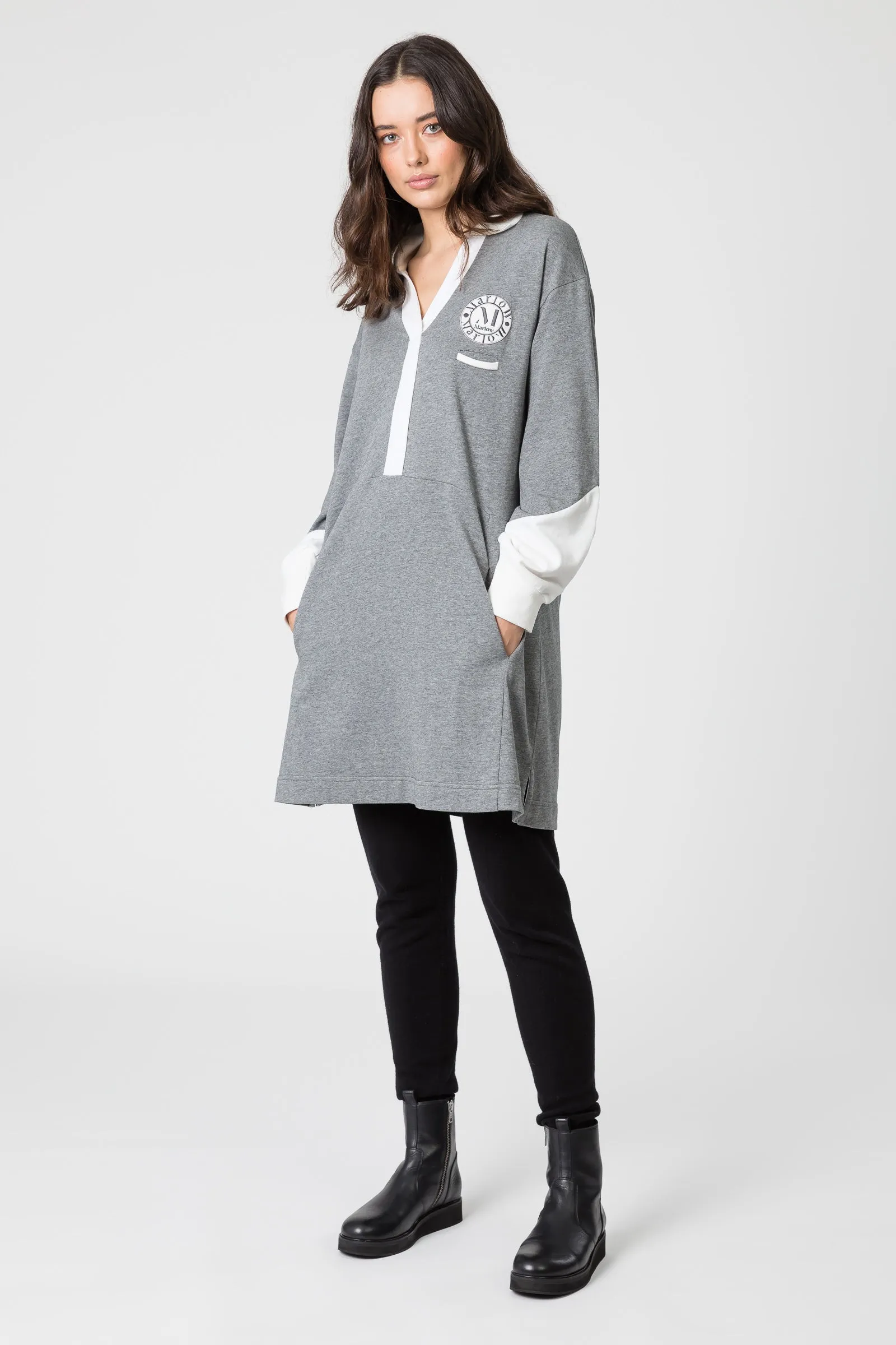 Series Rugby Dress - Grey/White