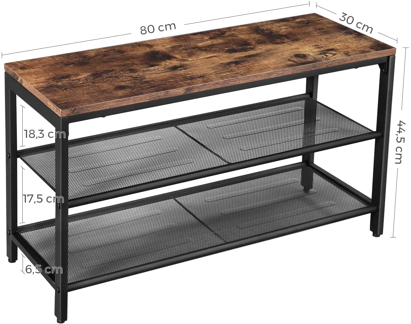 Shoe Rack with 2 Mesh Shelves Rustic Brown & Black