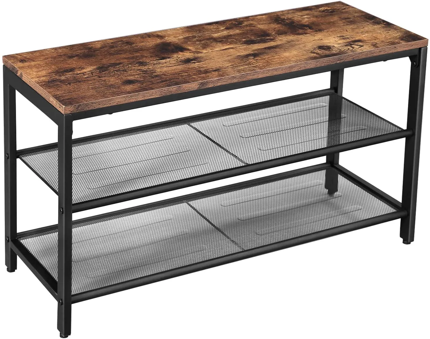 Shoe Rack with 2 Mesh Shelves Rustic Brown & Black
