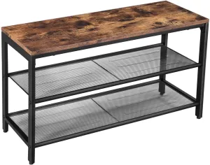 Shoe Rack with 2 Mesh Shelves Rustic Brown & Black