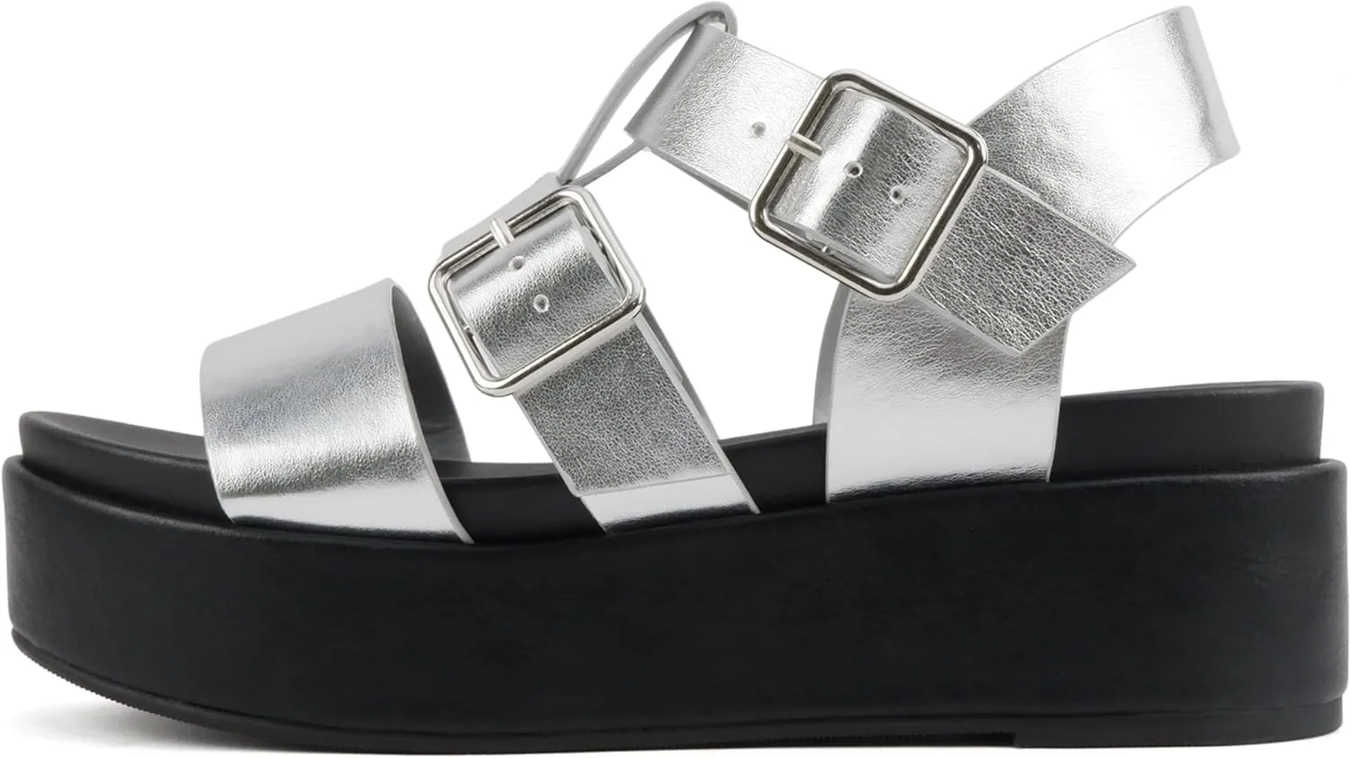 Soda STELLAR ~ Women Flatform Multi Strap Double Buckle Open Toe Ankle Strap Platform Wedge Sandals