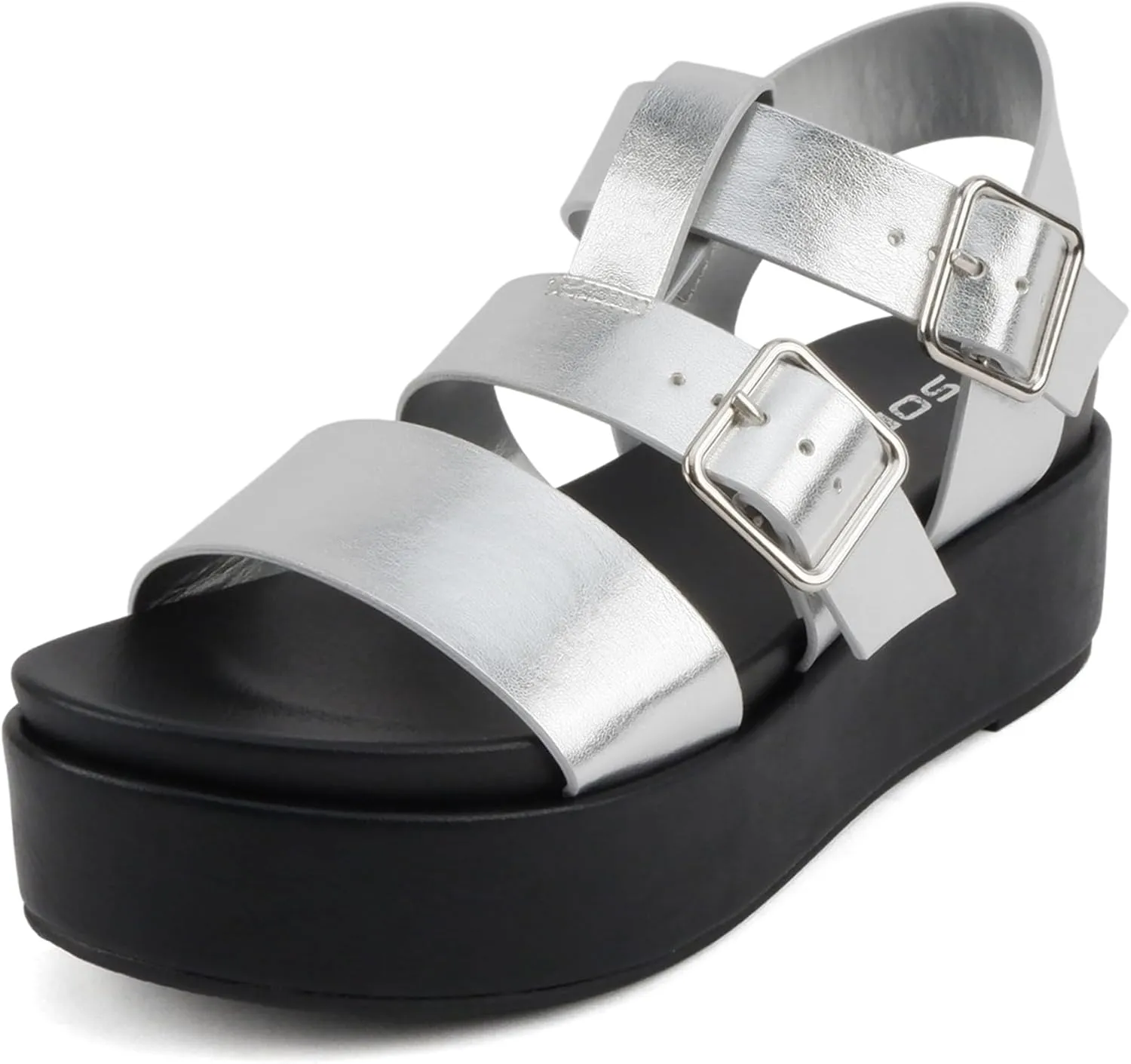 Soda STELLAR ~ Women Flatform Multi Strap Double Buckle Open Toe Ankle Strap Platform Wedge Sandals
