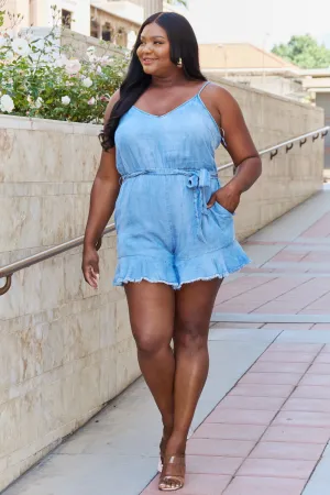 Solid Romper - Casual and Chic V-Neck Sleeveless Belted Romper
