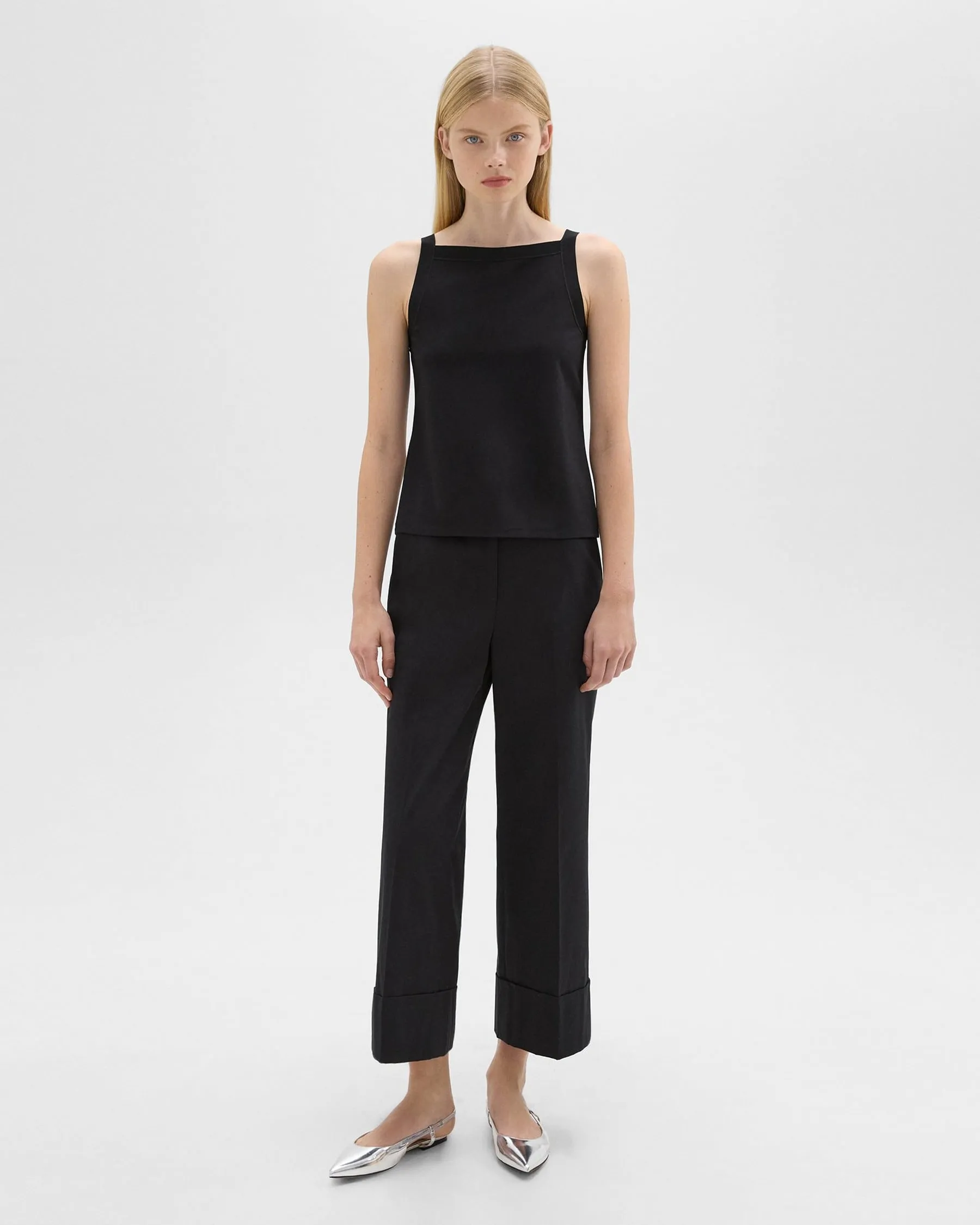 Theory Square Neck Tank in Interlock Knit - Black