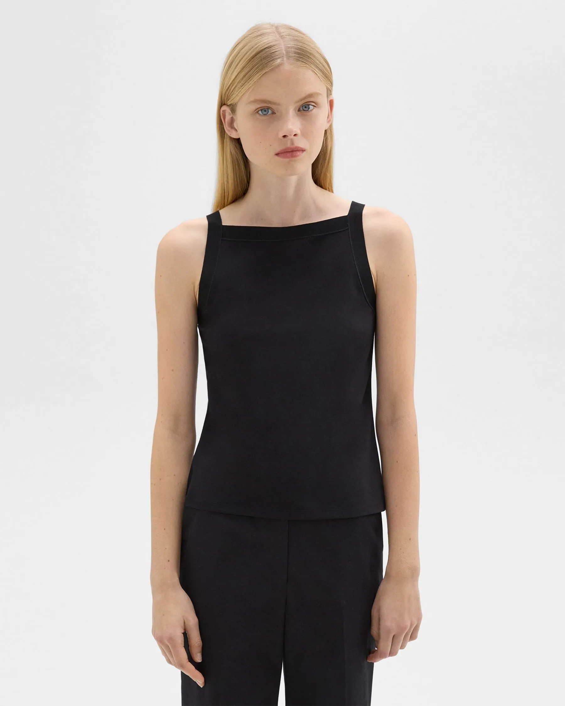 Theory Square Neck Tank in Interlock Knit - Black