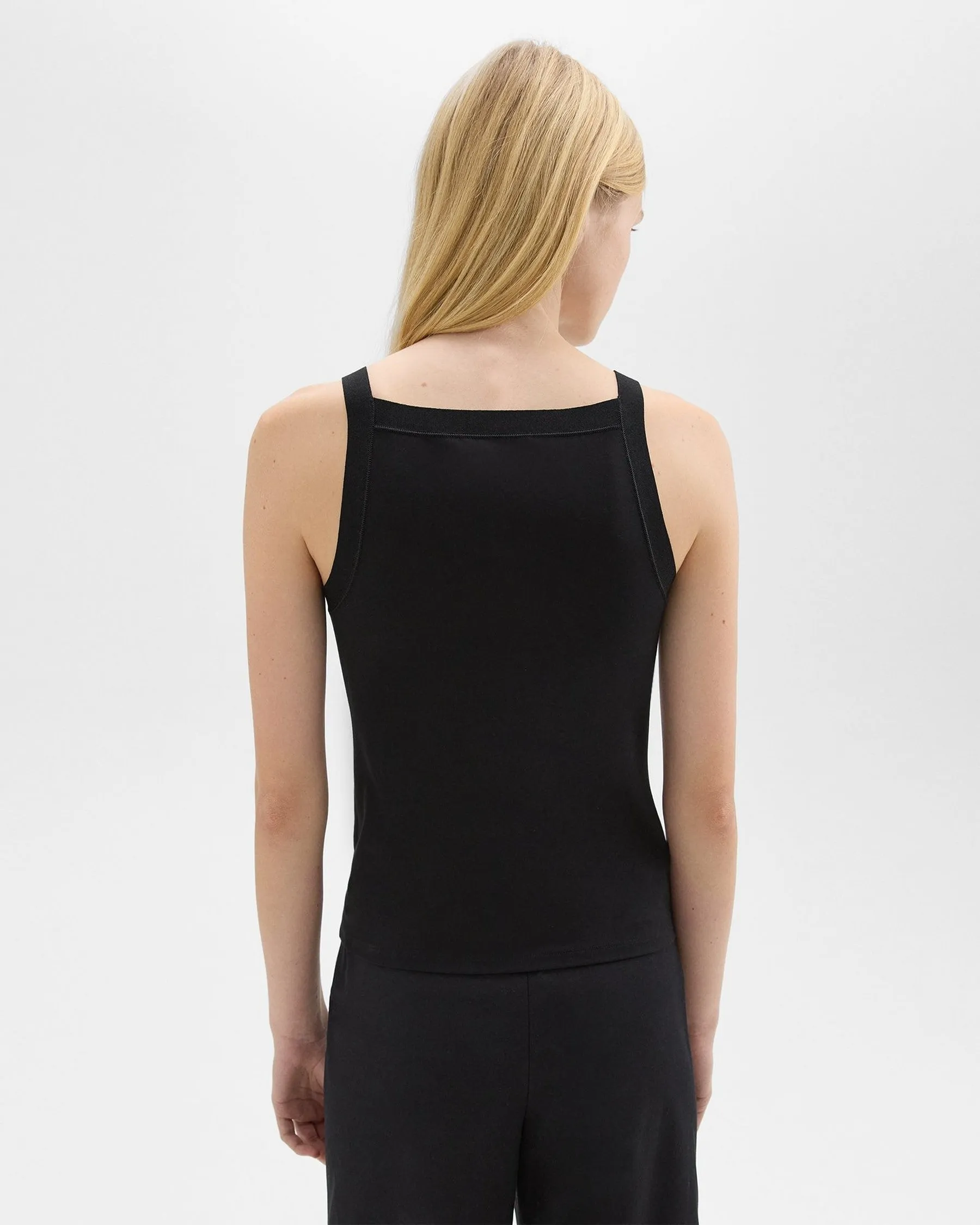 Theory Square Neck Tank in Interlock Knit - Black