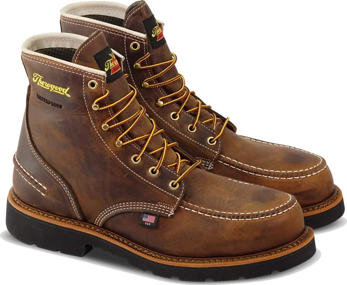 Thorogood 1957 Series 6 Waterproof Steel Toe Work Boots for Men - Full-Grain Leather with Moc Toe, Comfort Insole, and Slip-Resistant Heel Outsole; EH Rated