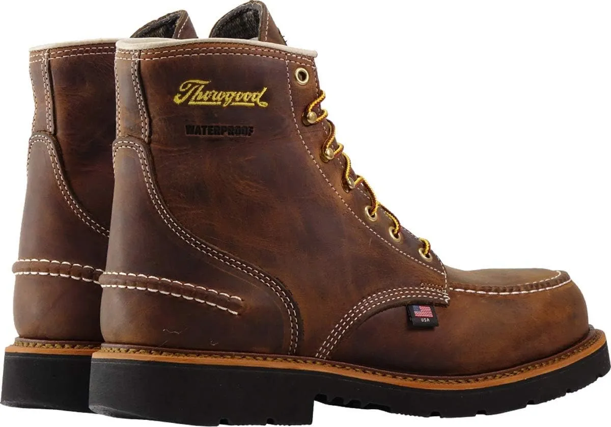 Thorogood 1957 Series 6 Waterproof Steel Toe Work Boots for Men - Full-Grain Leather with Moc Toe, Comfort Insole, and Slip-Resistant Heel Outsole; EH Rated