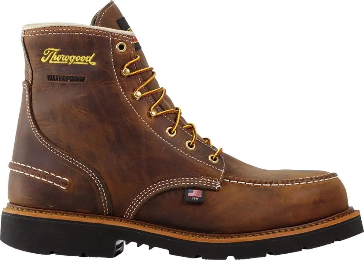 Thorogood 1957 Series 6 Waterproof Steel Toe Work Boots for Men - Full-Grain Leather with Moc Toe, Comfort Insole, and Slip-Resistant Heel Outsole; EH Rated