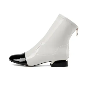 TinaCus Women's Handmade Patent Leather Round Toe Comfort Flat Stylish Back Zipper Ankle Boots