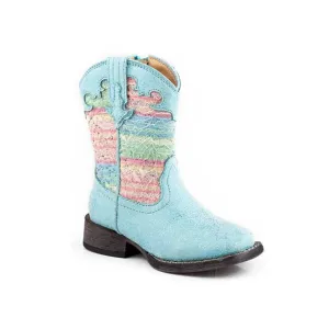 Toddler’s Turquoise Metallic Faux Leather Vamp SQ Toe Footwear By Roper - 09-017-1903-3117 BU
