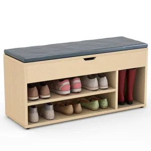 Tribesigns Shoe Storage Bench Upholstered Shoe Rack Organizer Hall BenchÂ with Storage for Entryway, Hallway (Oak)