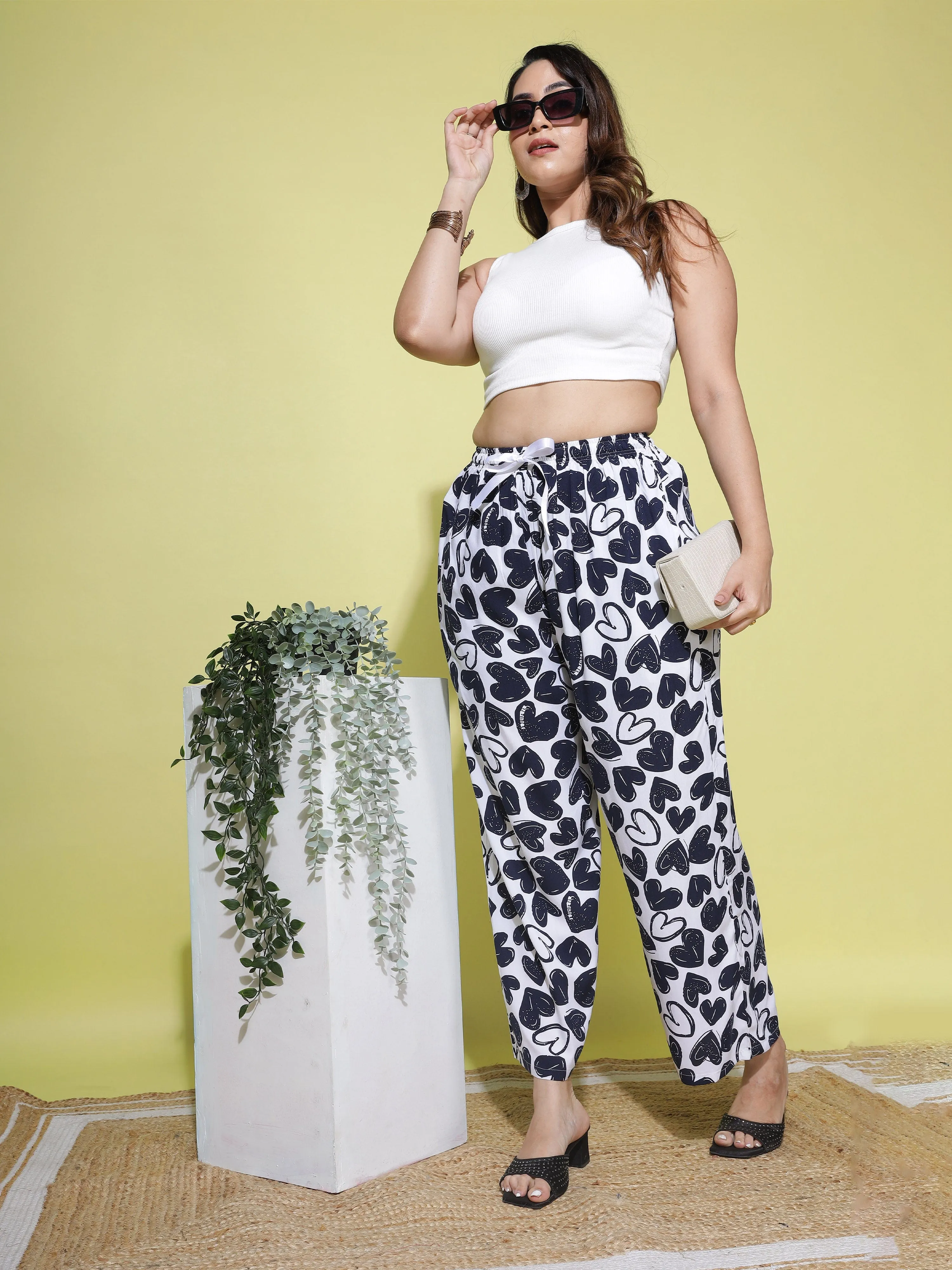 White and Blue Printed Palazzo Pants for Women with Effortless Style