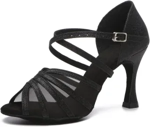 Womens Cross Strap Latin Dance Shoes Open Toe Suede Sole Ballroom Salsa Performance Dancing Shoes
