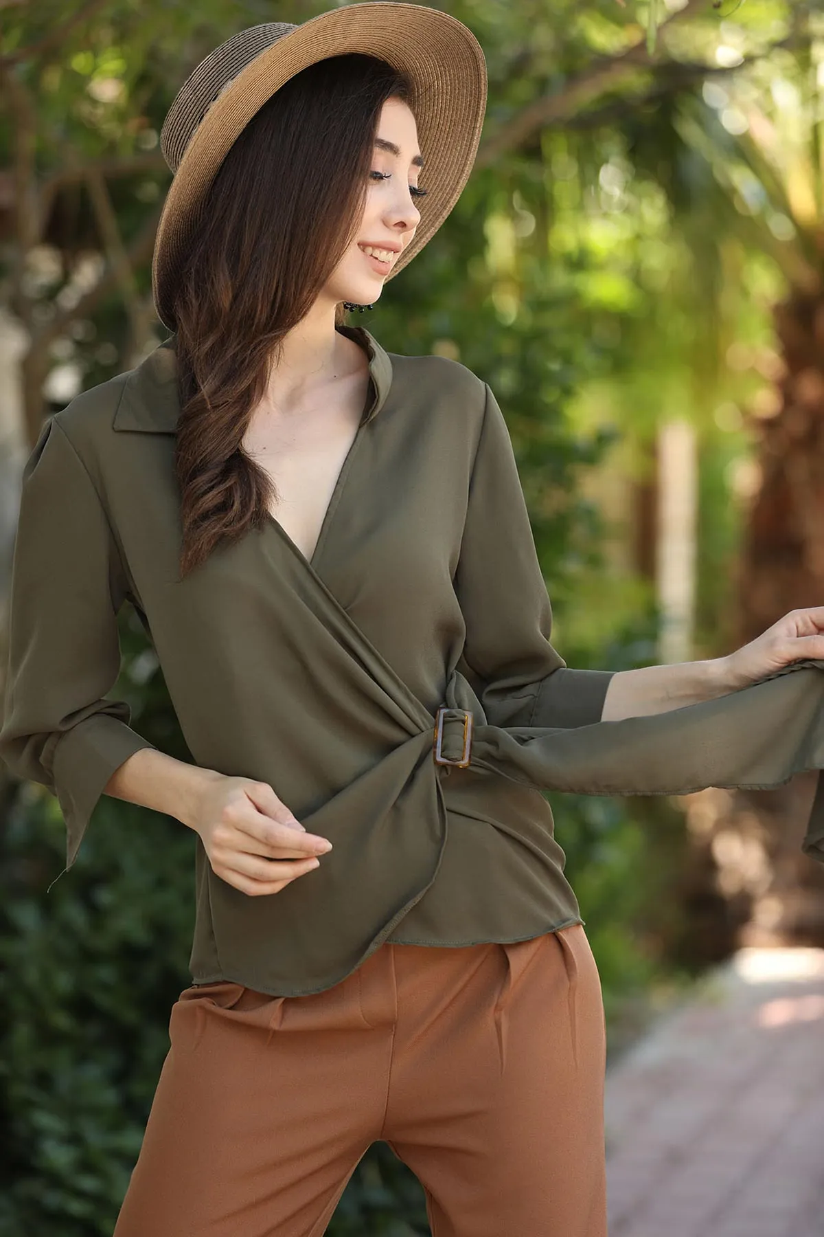 Women's Wrap Khaki Shirt