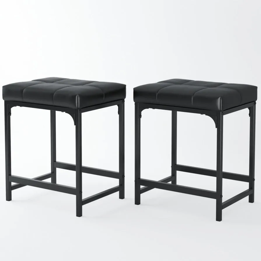 ZUN 2 Pack Vanity Stool Chair, Makeup Stool, Faux Leather Vanity Stool, Modern Foot Stool for Vanity 87729795