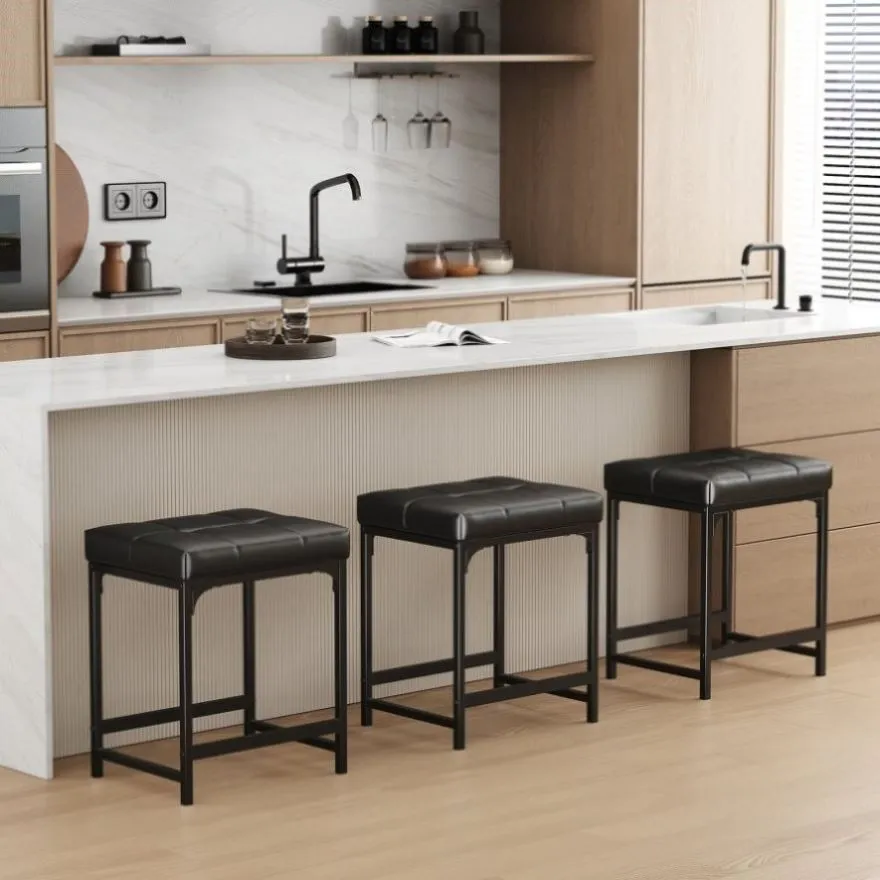 ZUN 2 Pack Vanity Stool Chair, Makeup Stool, Faux Leather Vanity Stool, Modern Foot Stool for Vanity 87729795